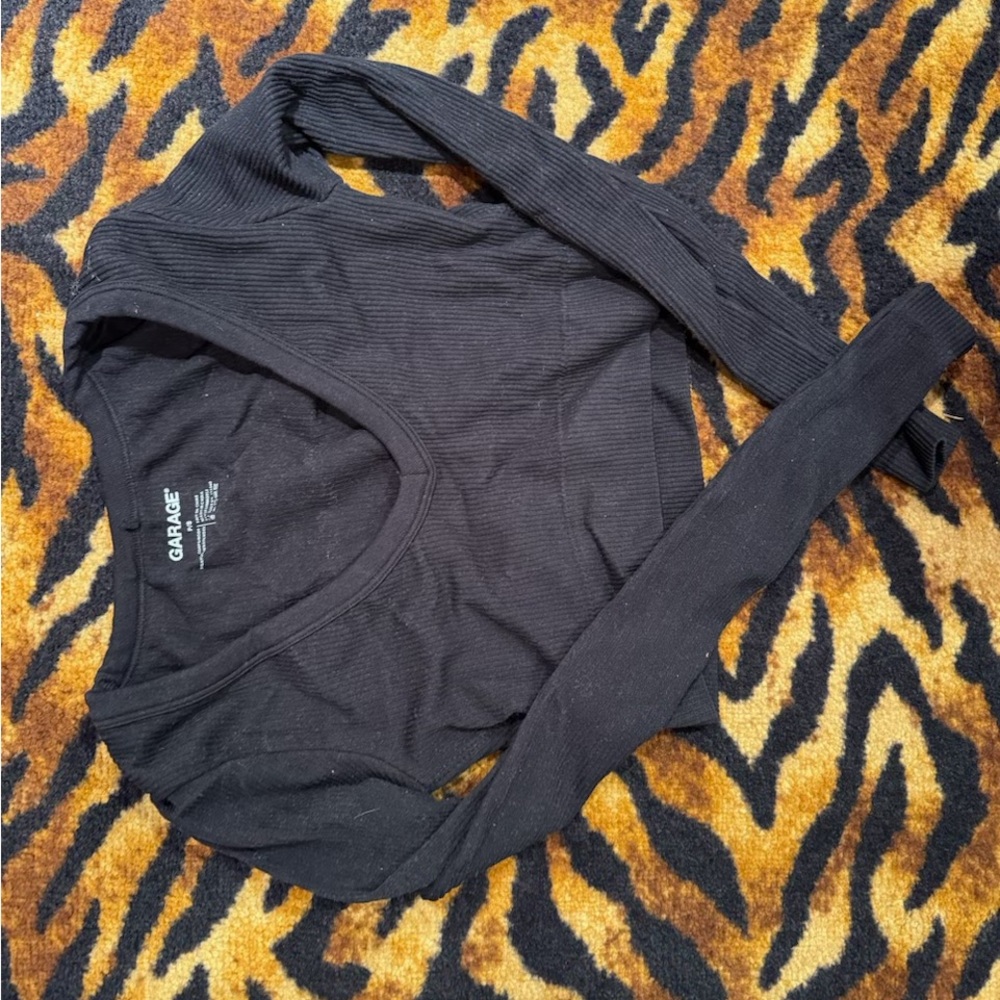 Garage Black Long Sleeve V-Neck Crop Top